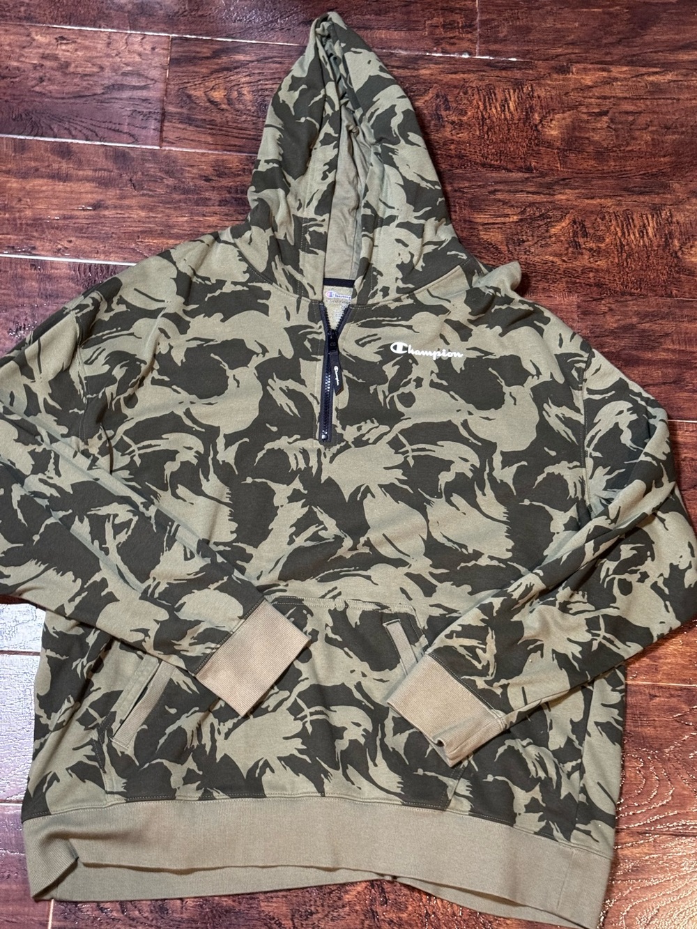 Champion Green Camouflage Quarter Zip Hoodie Size XXL